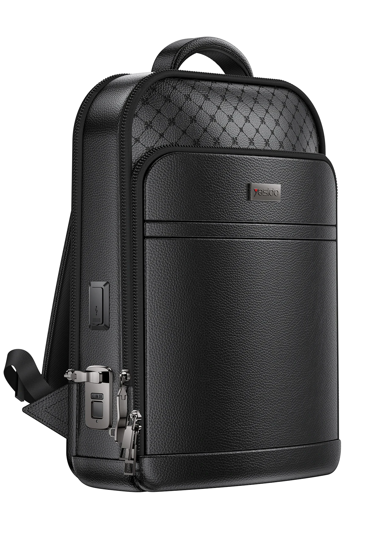 Leather Smart Backpack with Fingerprint Reader Lock Security System Bag and Charging Port WB59