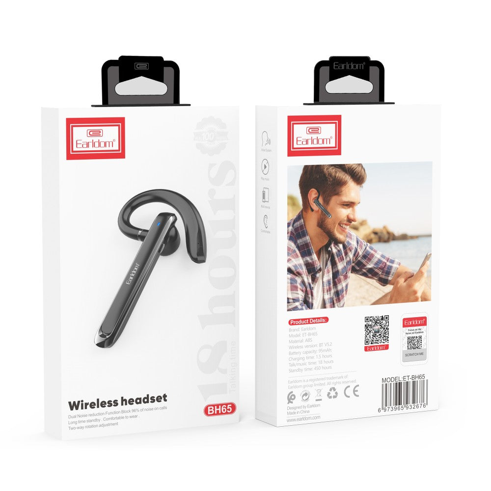 Bluetooth earphone Earldom ET-BH65, Handsfree, Black, Single