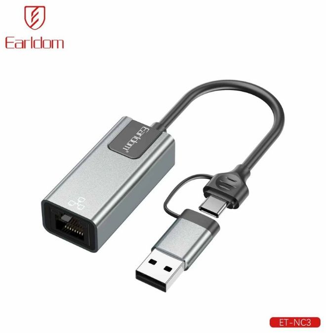 USB-C 2-in-1 Network Adapter for Ethernet and Data Transfer