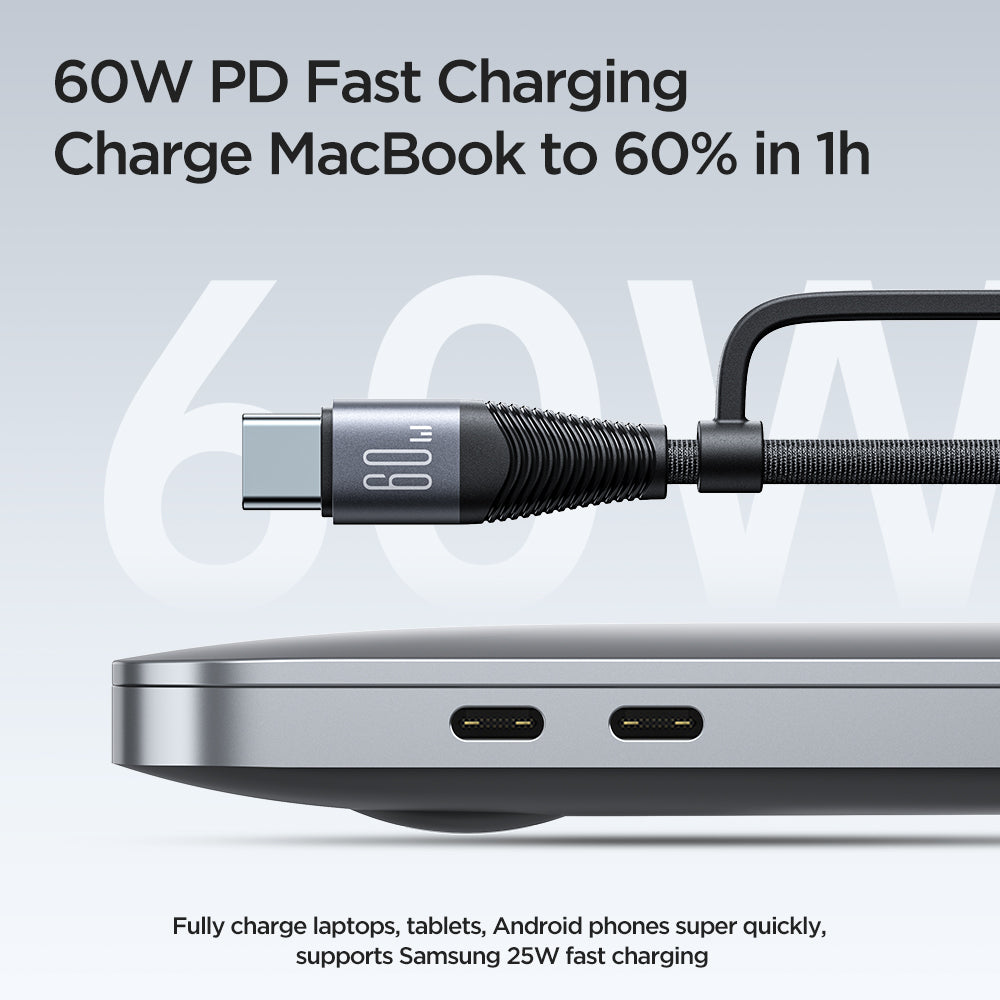 60W 4-in-1 Fast Charging Data Cable with USB-A and Type-C Connectors