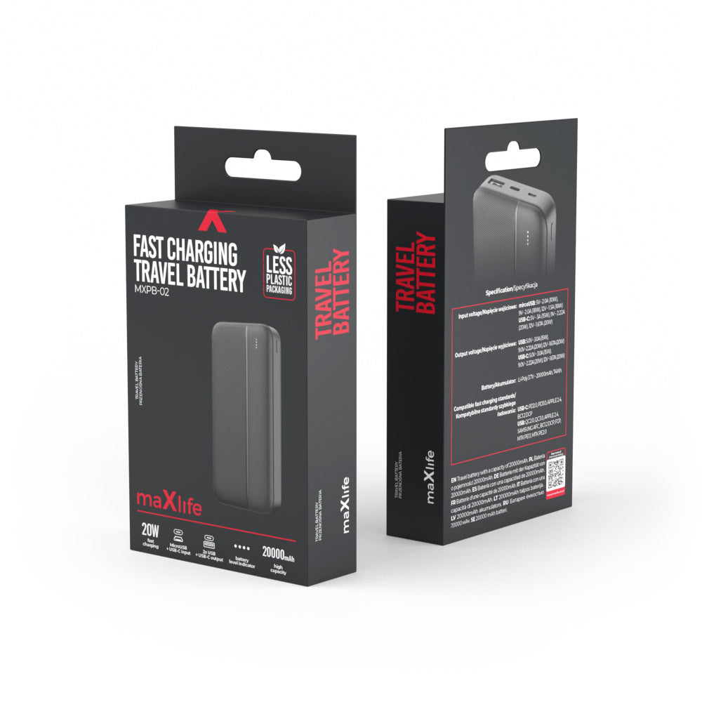 Maxlife MXPB-02 20000mAh Power Bank | 20W Fast Charging USB-C & USB-A
