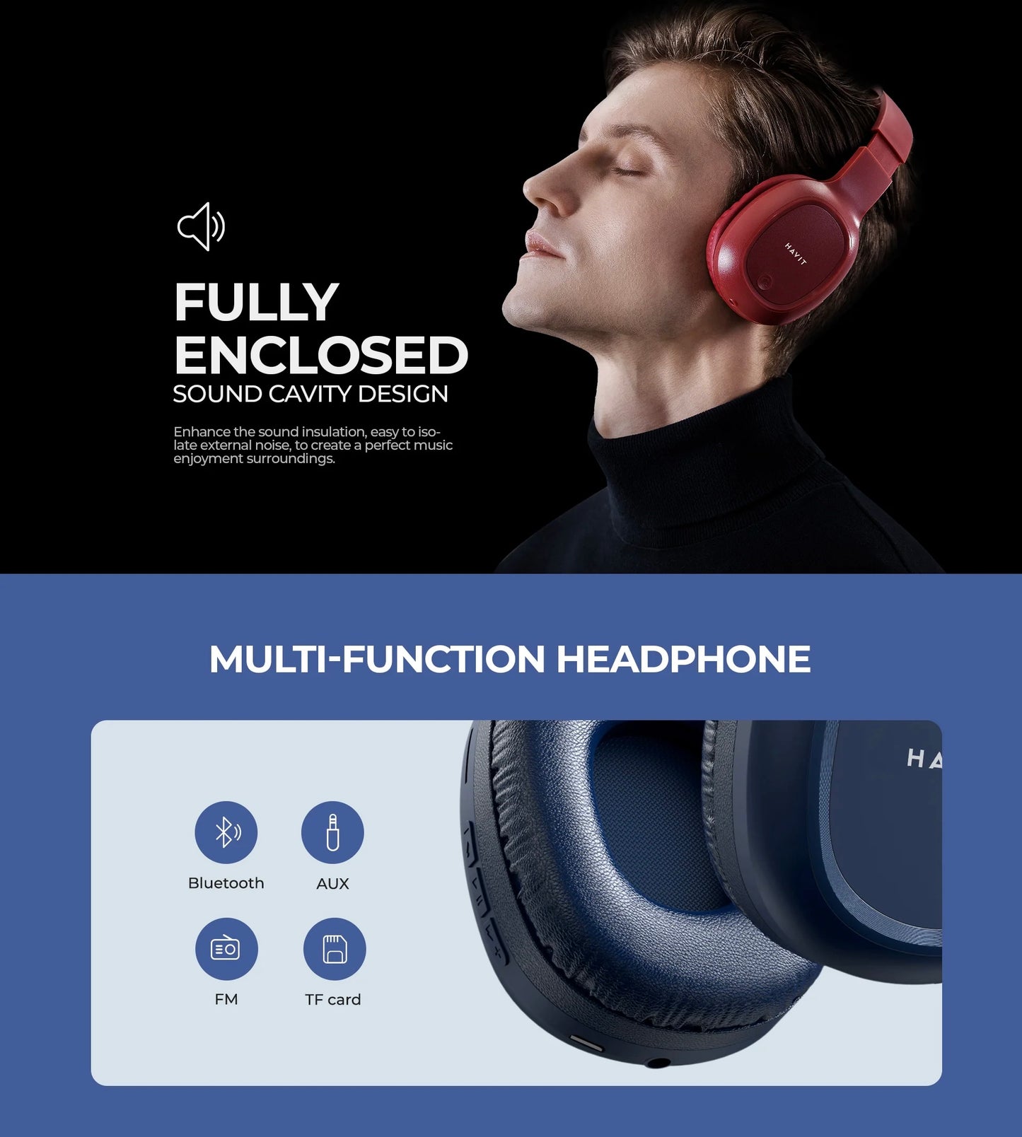 HAVIT Wireless Black Headphones Amazing Sound Clarity H2590BT Pro Comfortable
