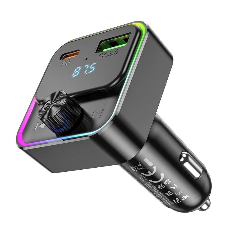 HOOC CAR BLUETOOTH 5.0 FM TRANSMITTER WIRELESS AUDIO PLAYER WITH 30W FAST CHARGING TYPE-C AND USB-A