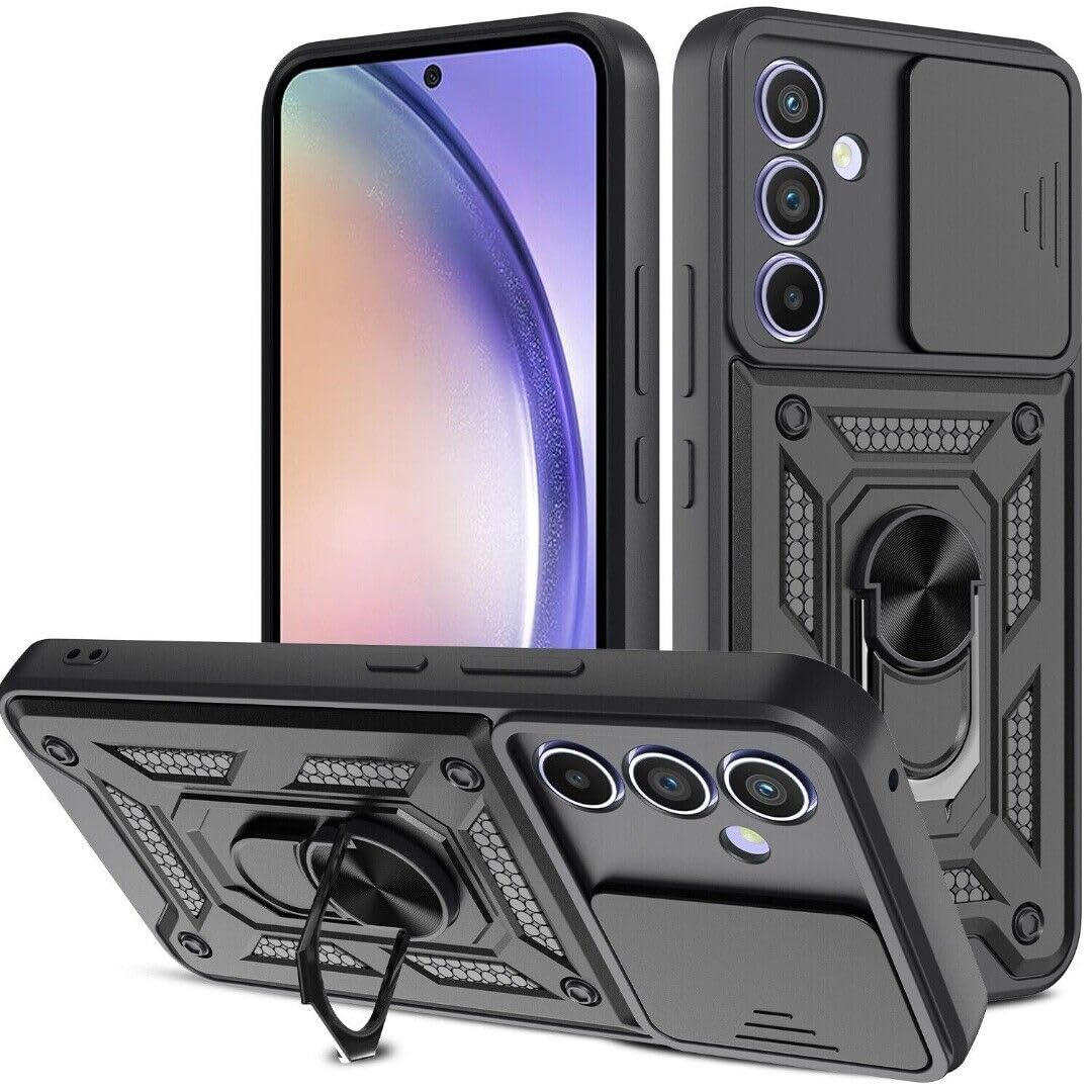 Military-Grade Armor Shockproof Case with Sliding Camera Cover & Ring Kickstand | For iPhone, Samsung Galaxy, Pixel – Drop Protection MIL-STD 810G