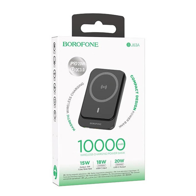 Borofone Bj63A 10000Mah Power Bank Pd 20W Fast Charging Wireless Charging Magsafe Compatible Black“ Premium Quality, Stylish & Durable Protective Case