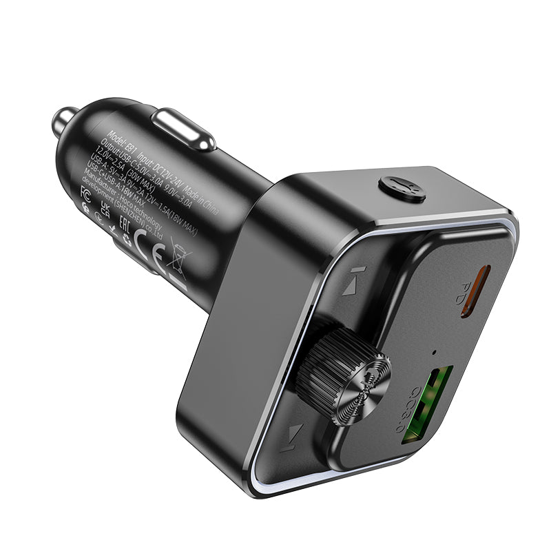 HOOC CAR BLUETOOTH 5.0 FM TRANSMITTER WIRELESS AUDIO PLAYER WITH 30W FAST CHARGING TYPE-C AND USB-A