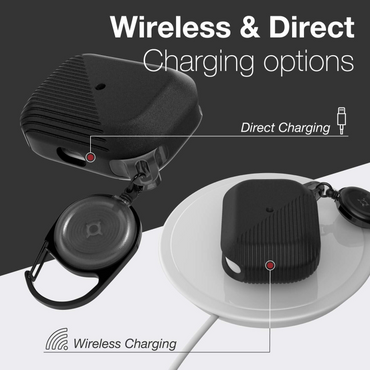 Raptic Radius For Airpods Pro Black Durable Silicone Case With Retractable Clip Shock Scratch Protection Compatible With Wireless Charging“ Premium Quality, Stylish & Durable Protective Case