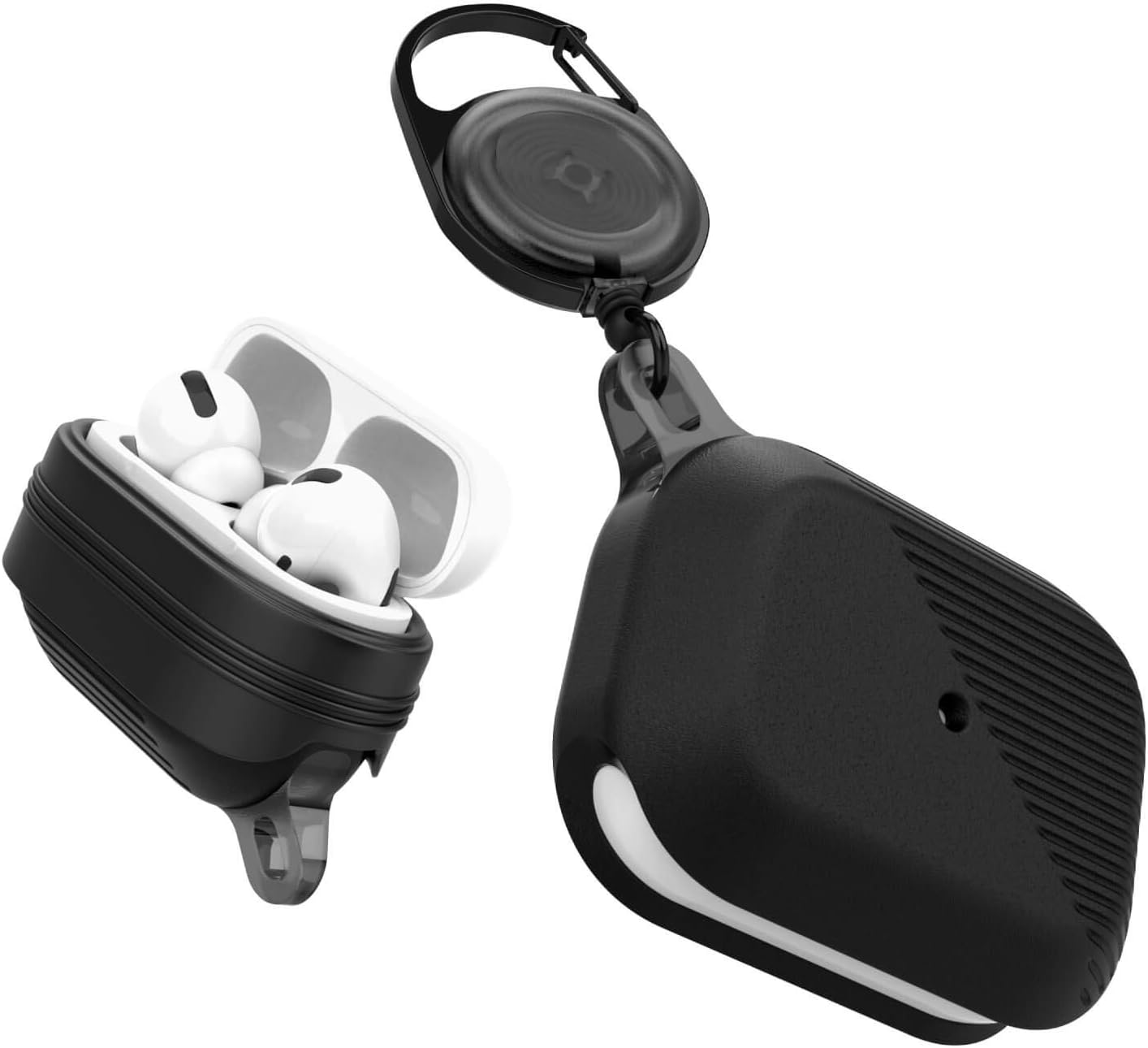 Raptic Radius for AirPods Pro 2 and AirPods 1 and 2 - Black, Durable Silicone Case with Retractable Clip, Shock & Scratch Protection, Compatible with Wireless Charging
