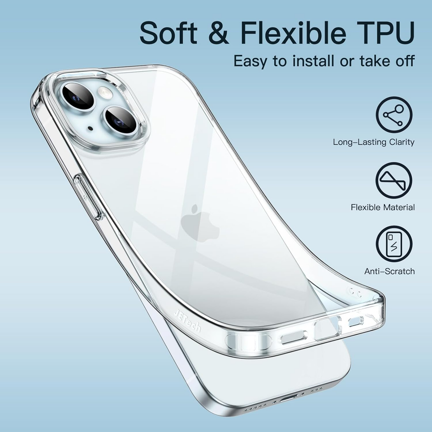 JETech Case for iPhone 15 6.1-Inch, Soft TPU Transparent Slim Protective Phone Cover with Shock-Absorption, Support Wireless Charging (Clear)