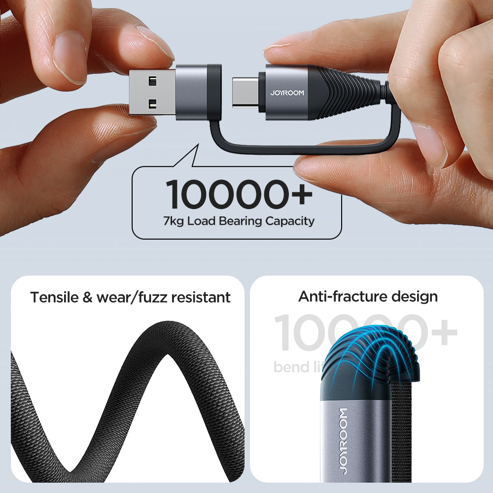 60W 4-in-1 Fast Charging Data Cable with USB-A and Type-C Connectors