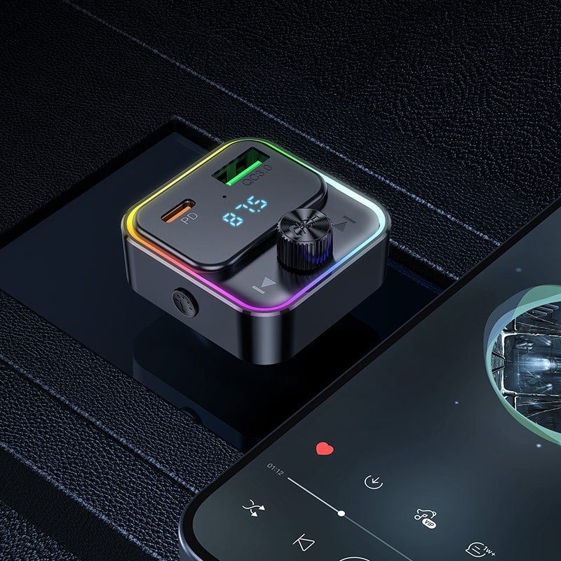 HOOC CAR BLUETOOTH 5.0 FM TRANSMITTER WIRELESS AUDIO PLAYER WITH 30W FAST CHARGING TYPE-C AND USB-A