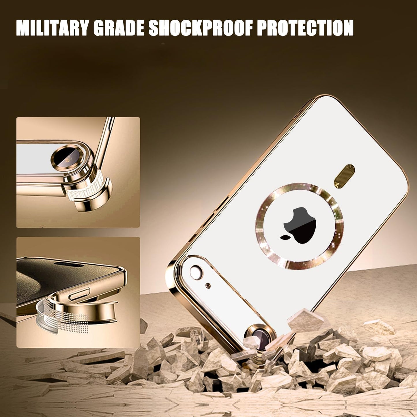 For iPhone MagSafe Chrome Case with Built-In Camera Lens Protection | Shockproof