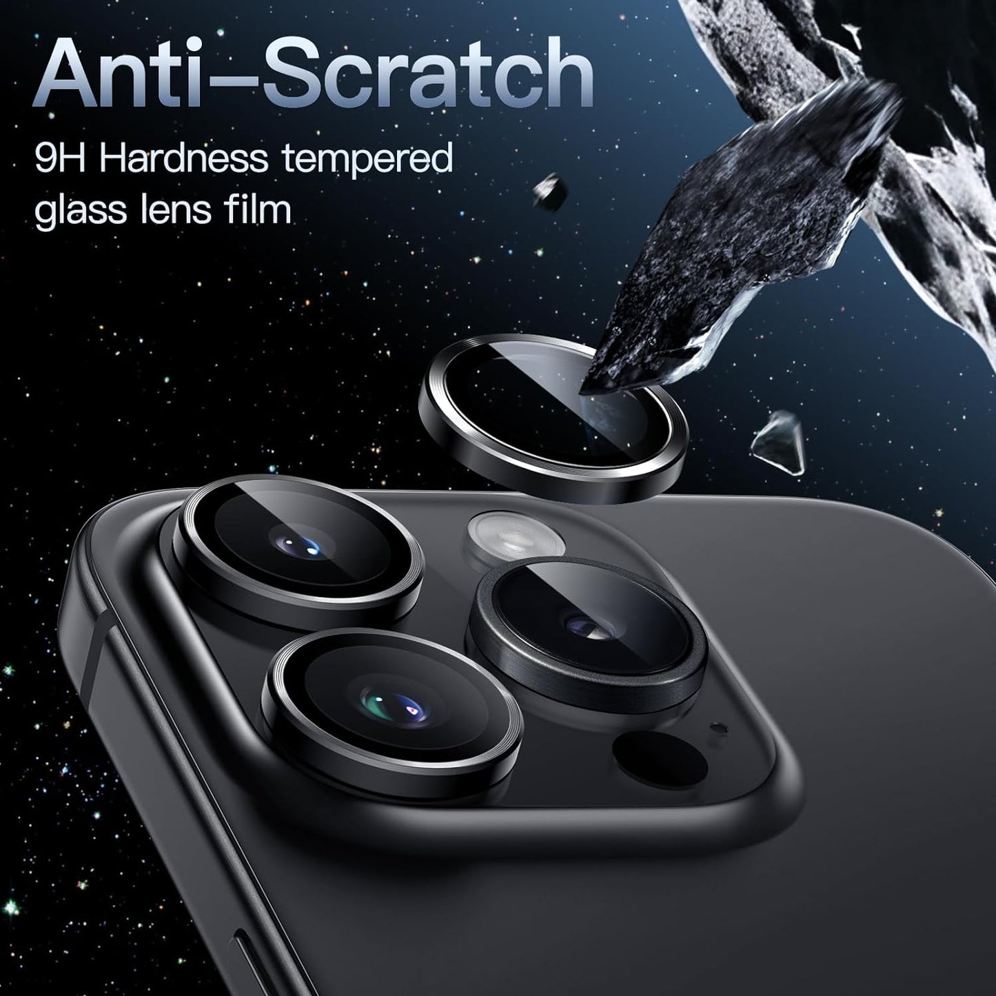 Black Camera Lens Protector For iPhone & Samsung 9H Tempered Glass Metal Individual Ring Cover, HD Clear