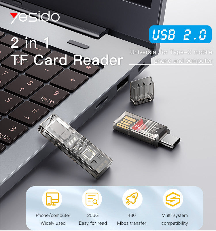 Yesido GS21 2 In 1 Multi Function USB 3.0 Type-C to USB and TF card OTG card Reader adapter