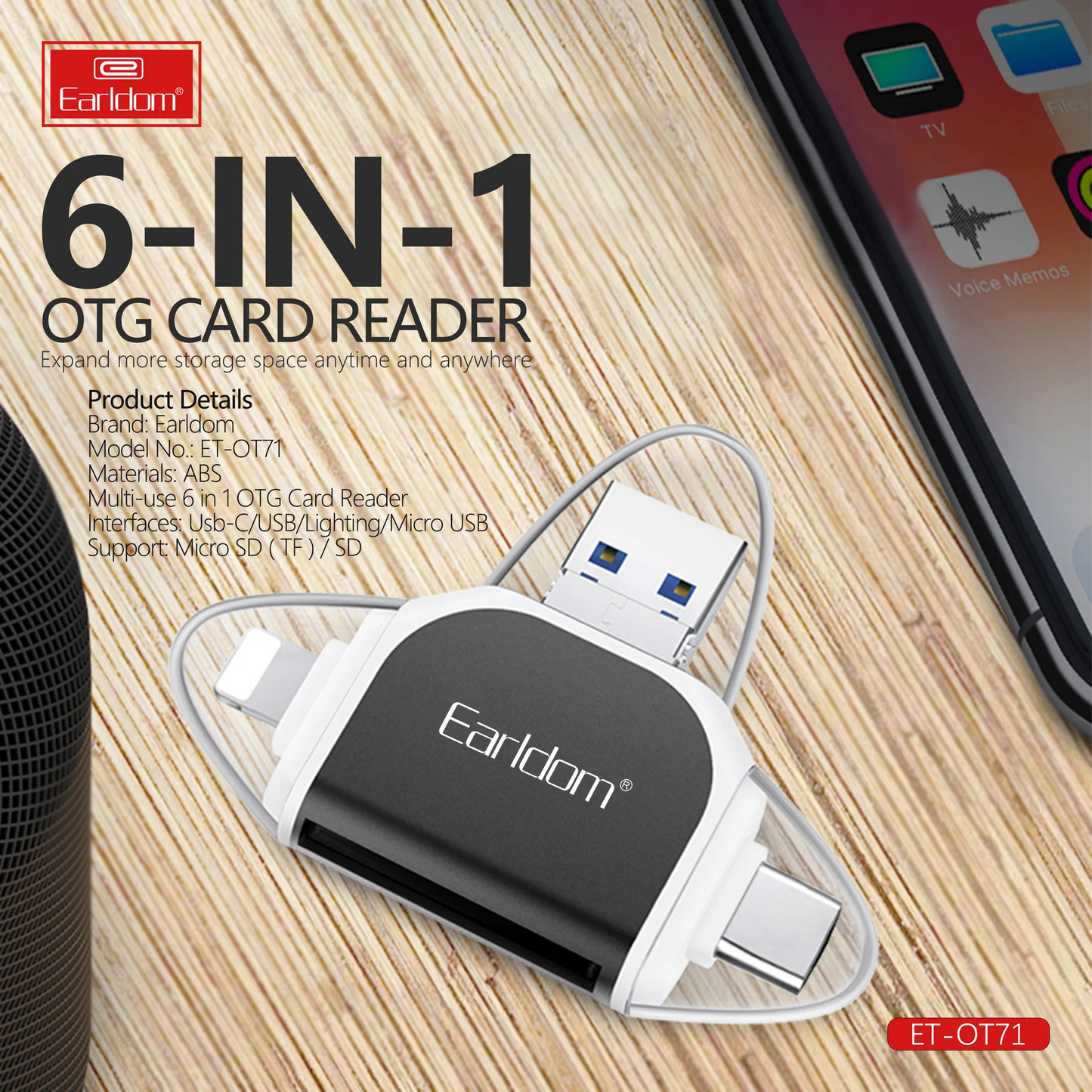 6 In 1 Otg Card Reader By Earldom“ Premium Quality, Stylish & Durable Protective Case