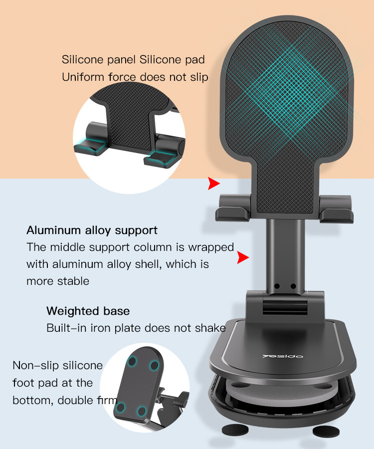 Yesido C85 Portable Desktop Telescopic Folding Phone Holder | Adjustable Aluminium Alloy Tablet Stand