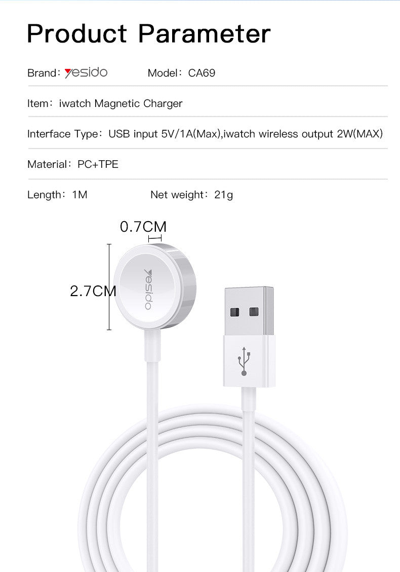 Yesido Ca69 1 Meter Pvc 2W For Iwatch Original Wireless Charging Dock Charger Line“ Premium Quality, Stylish & Durable Protective Case