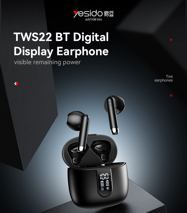 Yesido TWS22 True Wireless Earbuds with Bluetooth 5.3, Touch Control, and LED Display