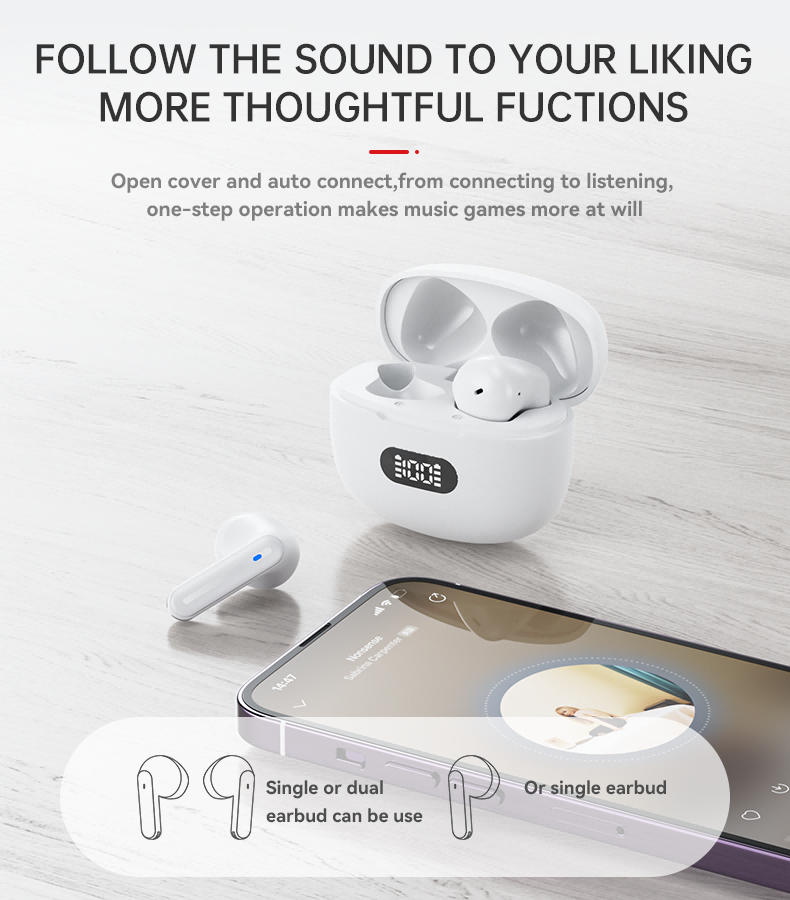 Yesido TWS19 Bluetooth5.3 with Microphone and Touch Control Ultra-Light Wireless Bluetooth Earphone