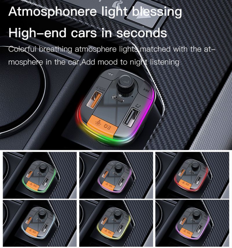 Yesido Y45 Fast charging Smart Dual USB Ports Vehicle Charger FM Transmitter Mp3 Multi Function Car Charger