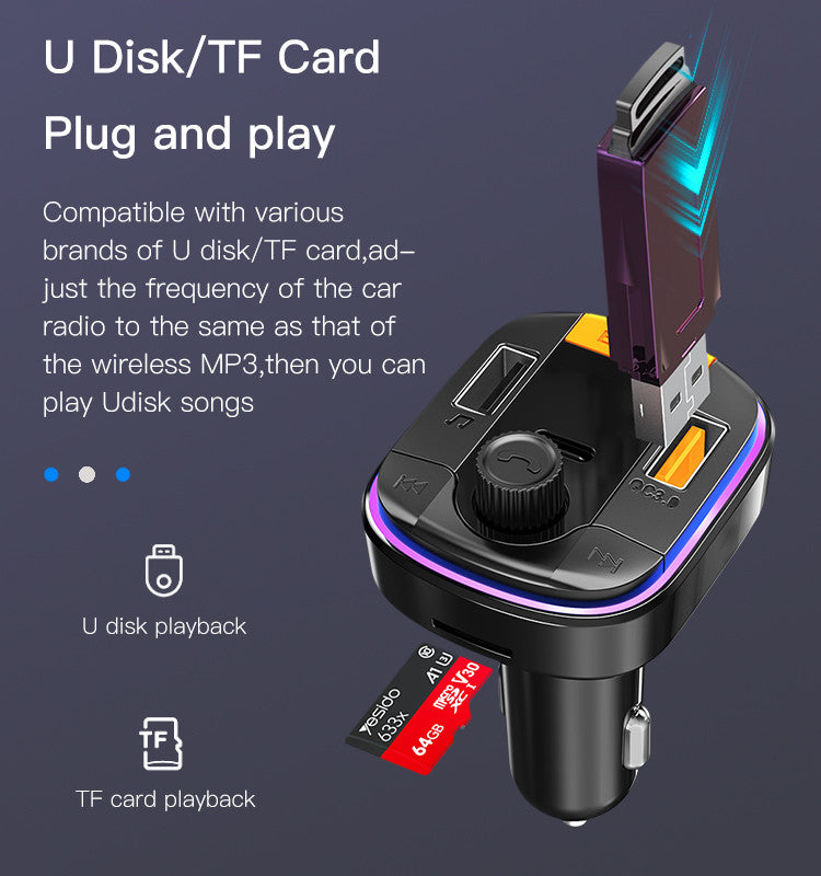 Yesido Y45 Fast charging Smart Dual USB Ports Vehicle Charger FM Transmitter Mp3 Multi Function Car Charger