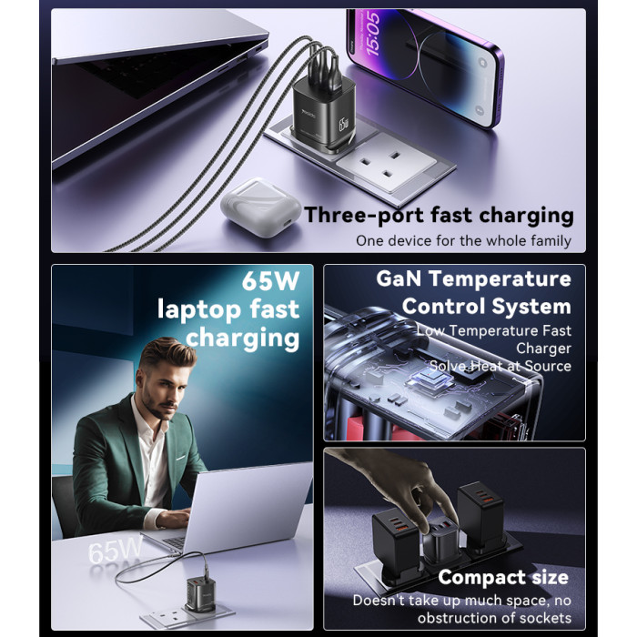 Yesido Yc84 Low Temperatures 65W Fast Charging 2 Usb C Usb A Three Port Uk Gan Fast Charger“ Premium Quality, Stylish & Durable Protective Case
