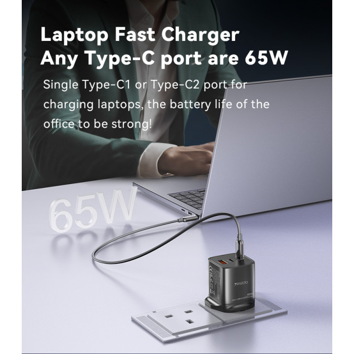 Yesido Yc84 Low Temperatures 65W Fast Charging 2 Usb C Usb A Three Port Uk Gan Fast Charger“ Premium Quality, Stylish & Durable Protective Case