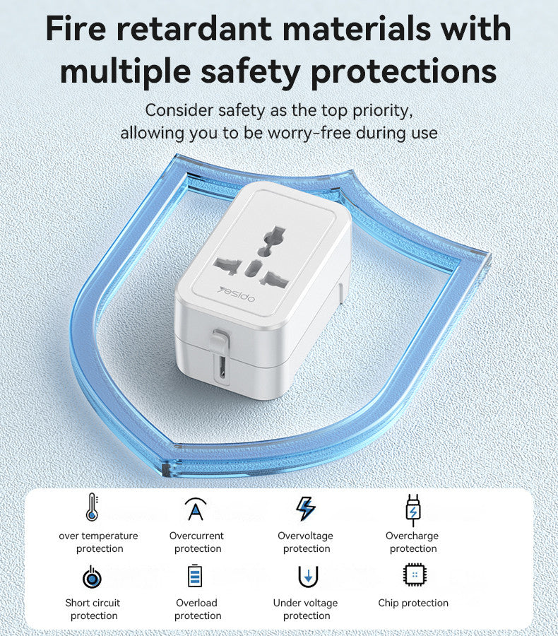 Yesido Mc32 Support 1380W High Power Multi National Standard Plugs Global Plug Adapter“ Premium Quality, Stylish & Durable Protective Case