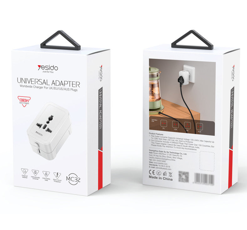 Yesido Mc32 Support 1380W High Power Multi National Standard Plugs Global Plug Adapter“ Premium Quality, Stylish & Durable Protective Case