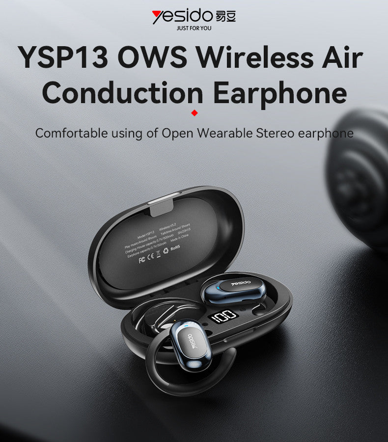 Yesido YSP13 BT5.3 Hanging On Ear Design With Trending Sounds Display OWS Wireless Air Conduction Earphone