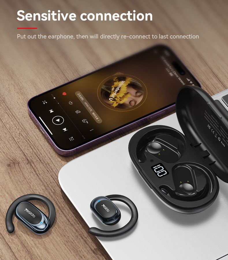 Yesido YSP13 BT5.3 Hanging On Ear Design With Trending Sounds Display OWS Wireless Air Conduction Earphone