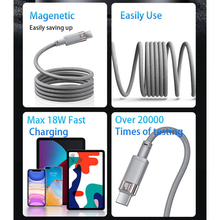 Yesido CA173 USB To Type-C 1 Meters Length Max 18W Fast Charging Magnetic Data Cable