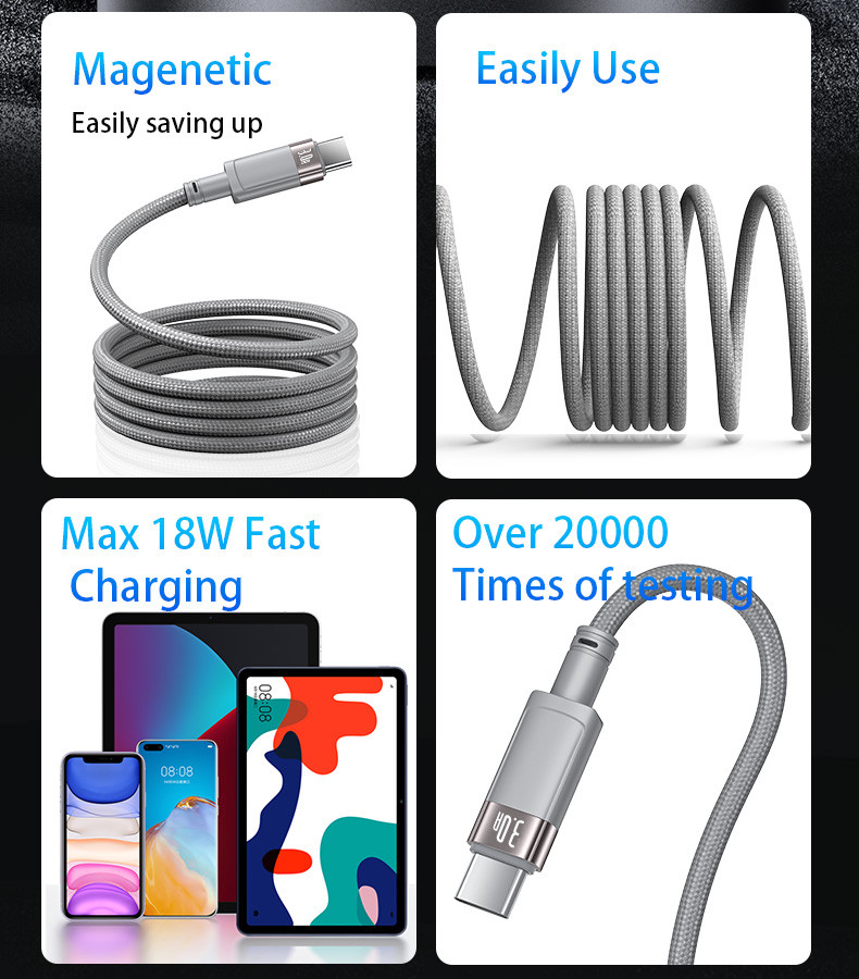 Yesido CA173 USB To Type-C 1 Meters Length Max 18W Fast Charging Magnetic Data Cable