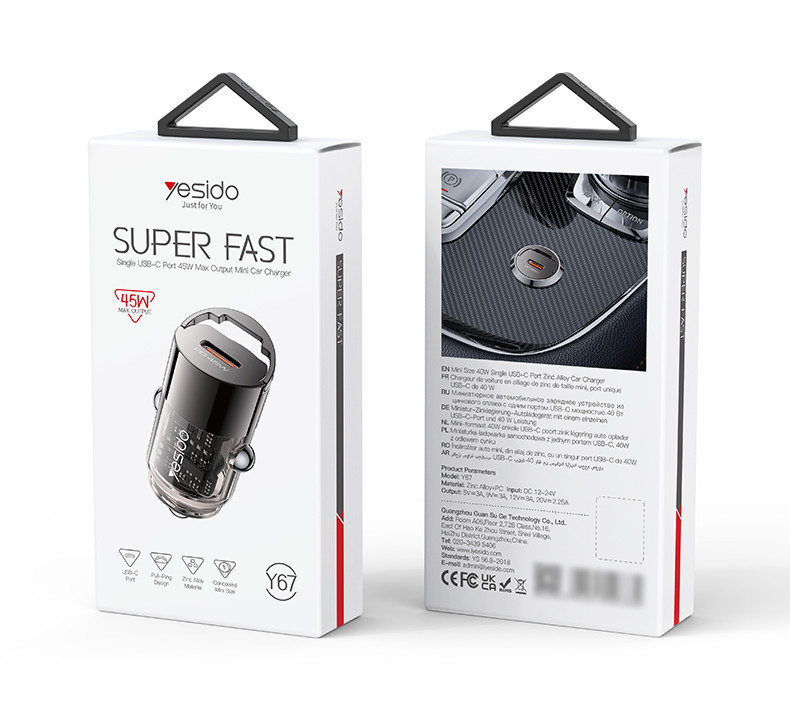 45W Fast Charging Mini Hidden Car Charger