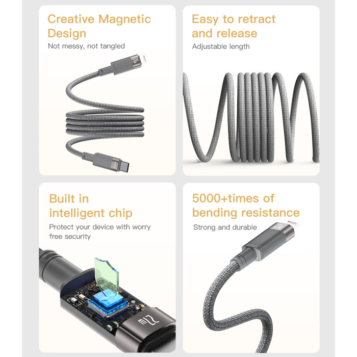 Yesido CA172L 1M Length TC To IP Built-in Intelligent Chip PD27W Fast Charging Magnetic Saving Data Cable