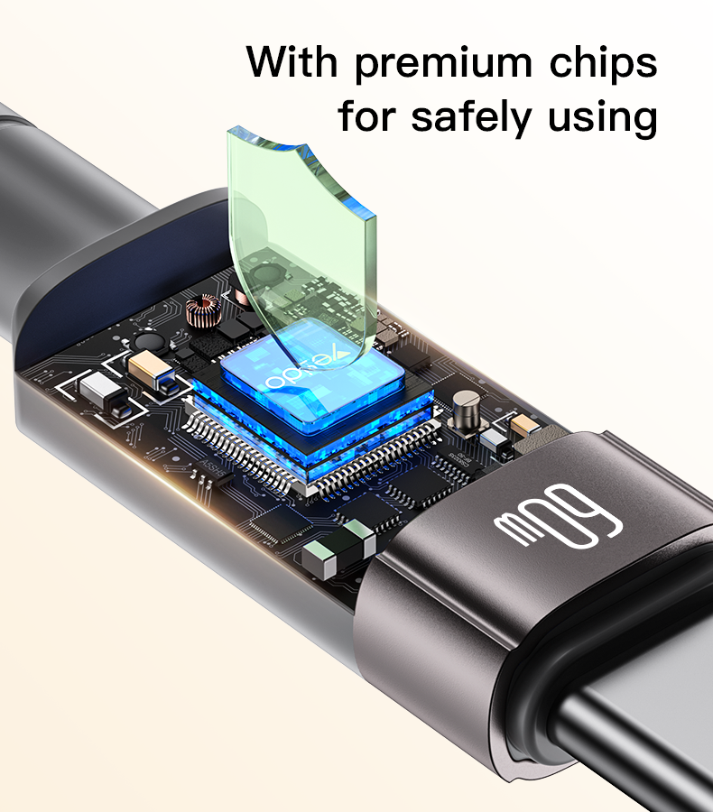 Yesido CA172C 1M Length TC To TC Built-in Intelligent Chip PD 60W Fast Charging Magnetic Saving Data Cable