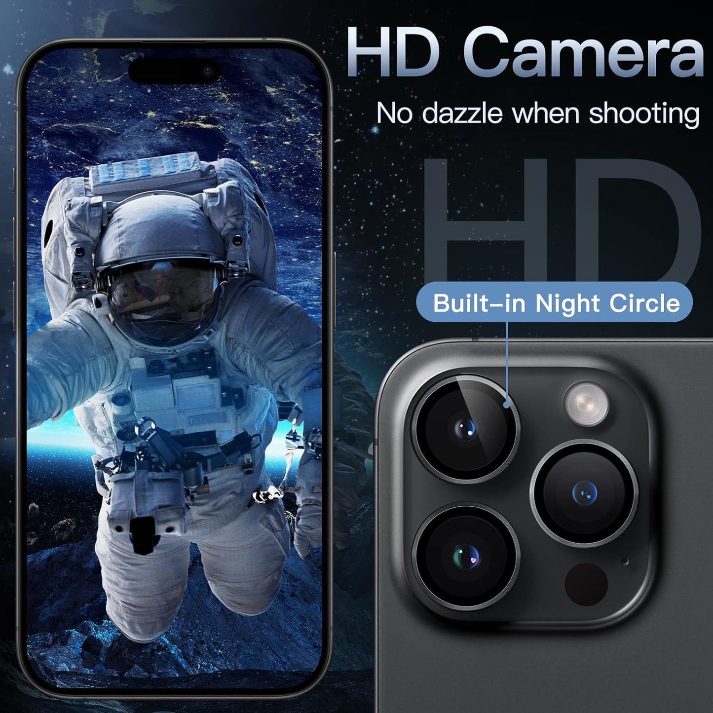Black Camera Lens Protector For iPhone & Samsung 9H Tempered Glass Metal Individual Ring Cover, HD Clear