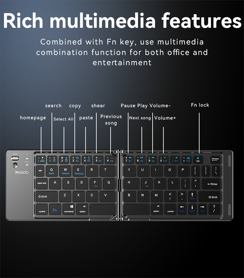 Yesido Kb27 Bt5 0 65 Bass Buttons Magnetic Ultra Long Battery Life Bt Folding Small Keyboard“ Premium Quality, Stylish & Durable Protective Case