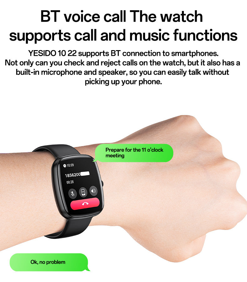 Yesido IO22 1.83 Inch Big Screen Real-time Message Notification Health Detection BT Smart Call Watch