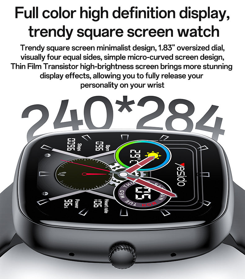 Yesido IO22 1.83 Inch Big Screen Real-time Message Notification Health Detection BT Smart Call Watch