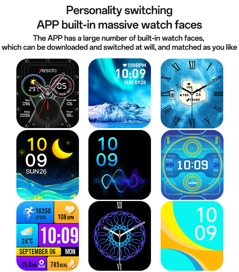 Yesido IO22 1.83 Inch Big Screen Real-time Message Notification Health Detection BT Smart Call Watch