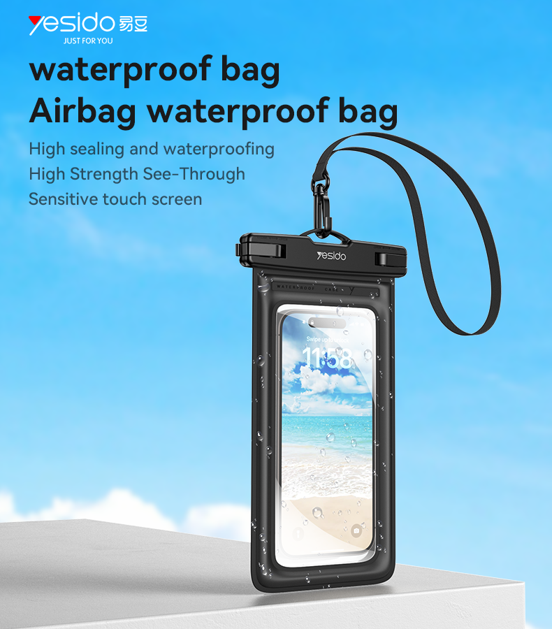 Buikt-in Airbag Large Capacity High Sealing Sensitive Touch Scree TPU Floating Waterproof Bag