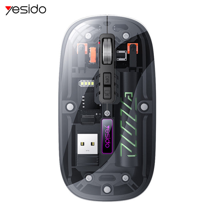Yesido KB29 | Crystal Dual-Mode Wireless Mouse | Silent Button | White | Rechargeable | Transparent See Thru, Skull Body