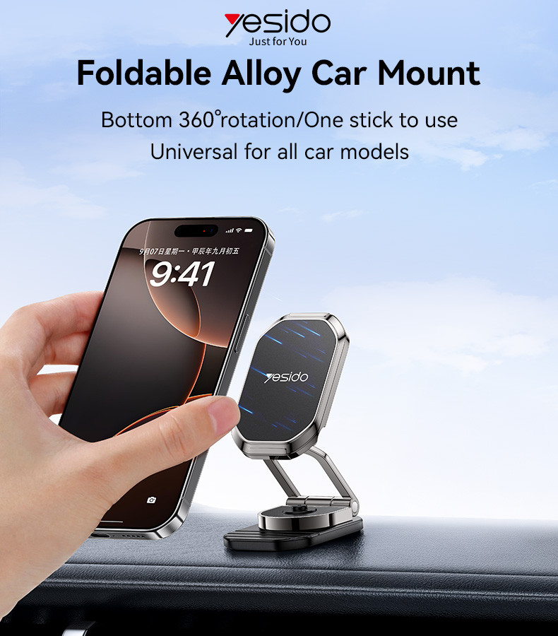 360 Rotation Zinc Alloy 6*N42 Magnets Foldable Magnetic Dashboard Car Phone Holder