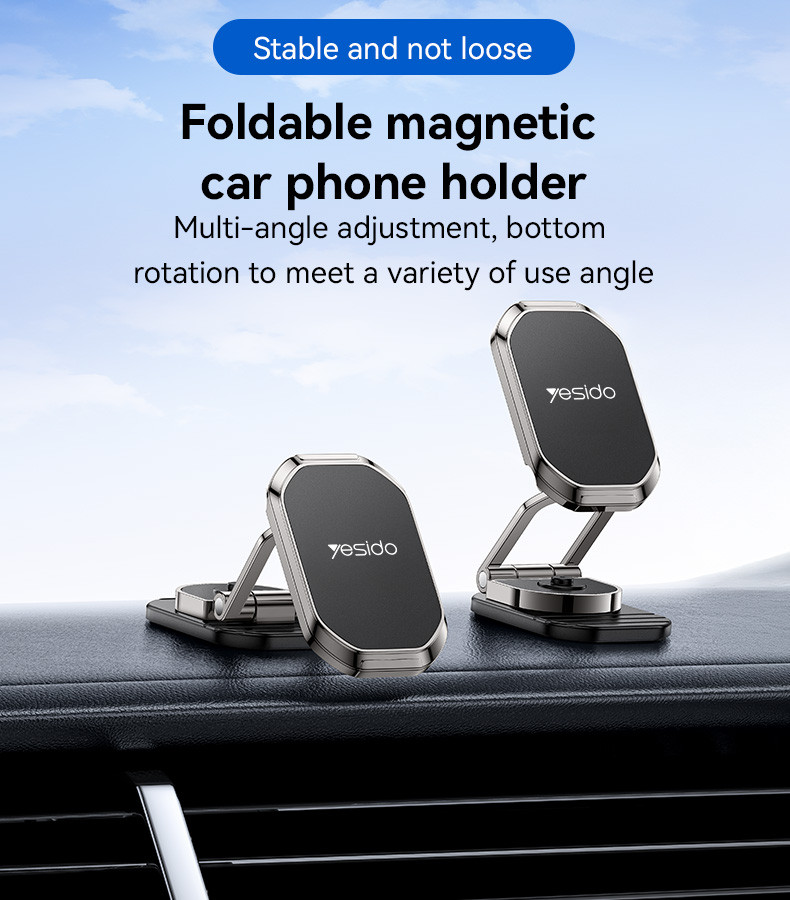 360 Rotation Zinc Alloy 6*N42 Magnets Foldable Magnetic Dashboard Car Phone Holder