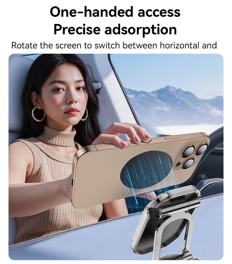 360 Rotation Zinc Alloy 6*N42 Magnets Foldable Magnetic Dashboard Car Phone Holder