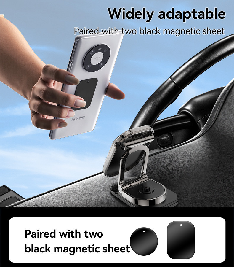 360 Rotation Zinc Alloy 6*N42 Magnets Foldable Magnetic Dashboard Car Phone Holder