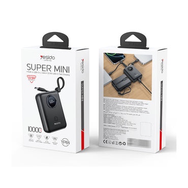 10000mAh 22.5W Fast Charging Power Bank with Built-in Cables – Mini Portable USB-C & Lightning Battery Pack for iPhone & Android
