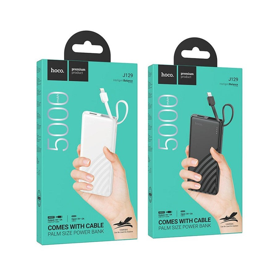 HOCO J129 5000mAh Power Bank – Built-in Lightning Cable, USB-A & USB-C Input, LED Indicator