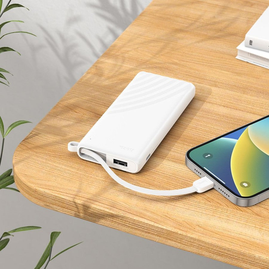 HOCO J129 5000mAh Power Bank – Built-in Lightning Cable, USB-A & USB-C Input, LED Indicator